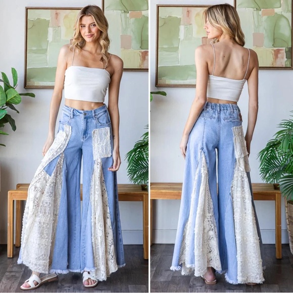 Oli & Hali Denim - Oli & Hali Blue and White Lace Flare Jeans